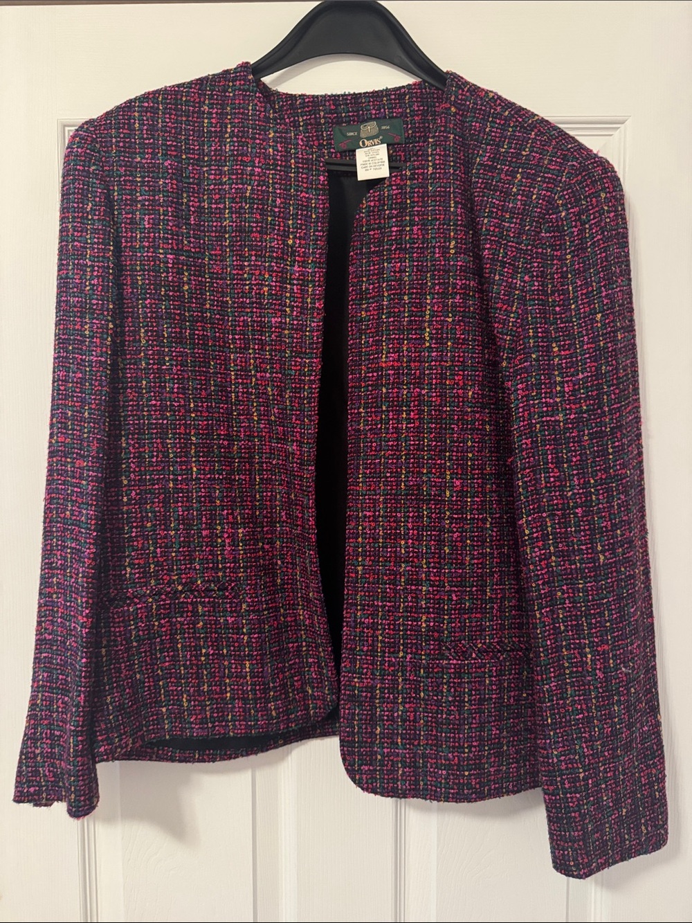 Orvis Pink Multi Tweed Open-Front Blazer